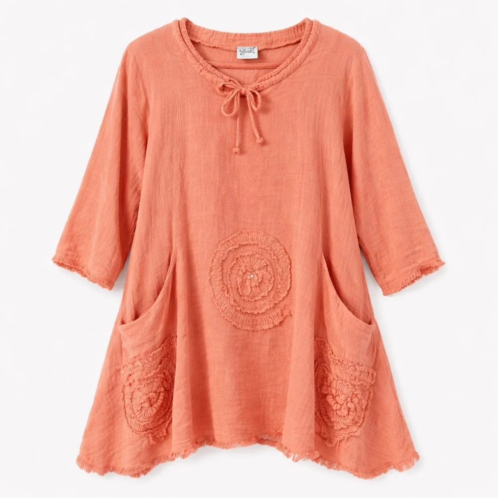 Oh My Gauze Cotton Peach Tunic Top Peach Boho Xl - Picture 1 of 5